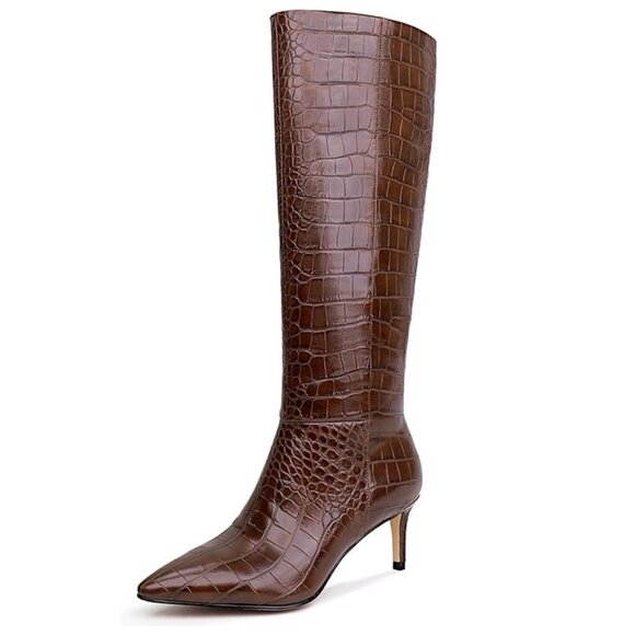 wetkiss Womens Knee High Boots with Kitten Heel and Pointed Toe Design - Size 10 - Picture 4 of 8